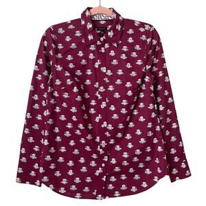 Talbots Top Womens XS Red Coffee Tea Mug Novelty Barista Cotton Tailored Preppy